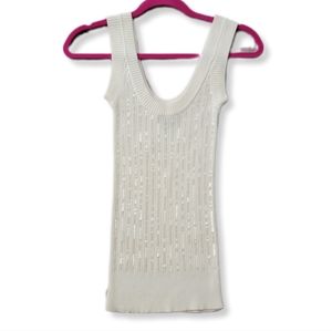 Dolce & Gabbana Knit Cream Off White Sequin Sleeveless Top XS 50% cotton